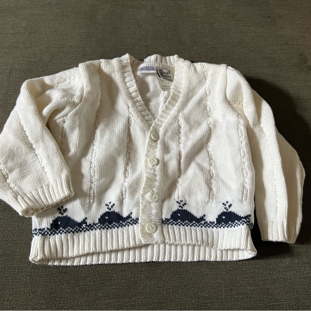 Adorable White Whale Knit Cardigan